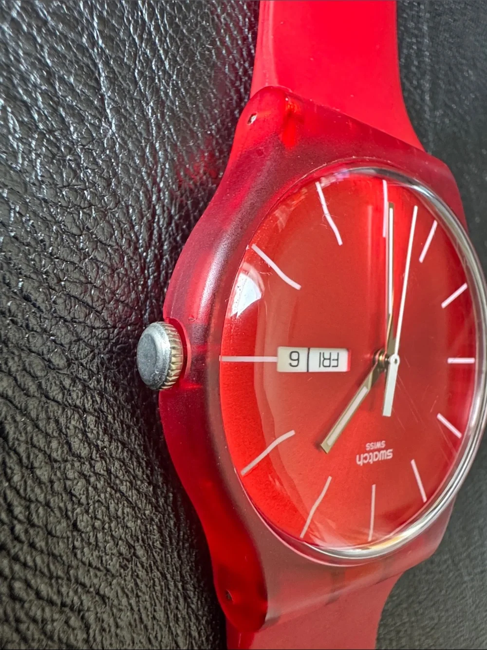Swatch Limited Edition Red Rebel Day Date 42mm- Vibrant Red Dial and Strap